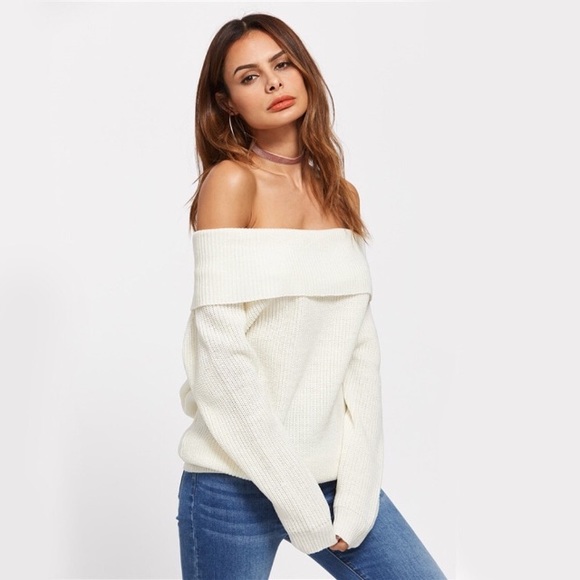 Chunky Knit Cowl Neck Slouchy Off Shoulder Sweater - Picture 3 of 8